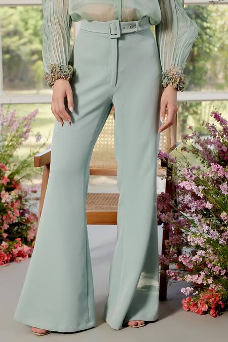 Parul And Preyanka_Blue Silk Organza, Crepe Crystals, Embroidery Collared Designer Co-ord Set _Online_at_Aza_Fashions