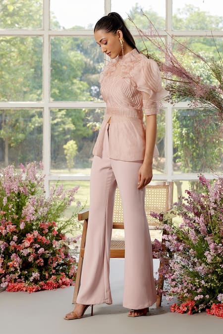 Parul And Preyanka Frill & Pintucks Peach Co-ord Set 