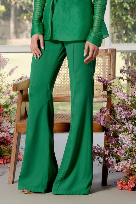 Parul And Preyanka_Green Silk Organza, Crepe Embroidery, Ruffles High Frill Detail Jade Co-ord Set _Online_at_Aza_Fashions