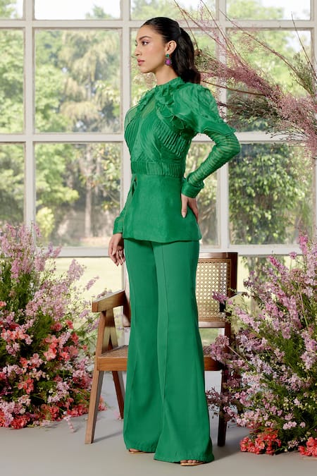 Parul And Preyanka Frill Detail Jade Co-ord Set 