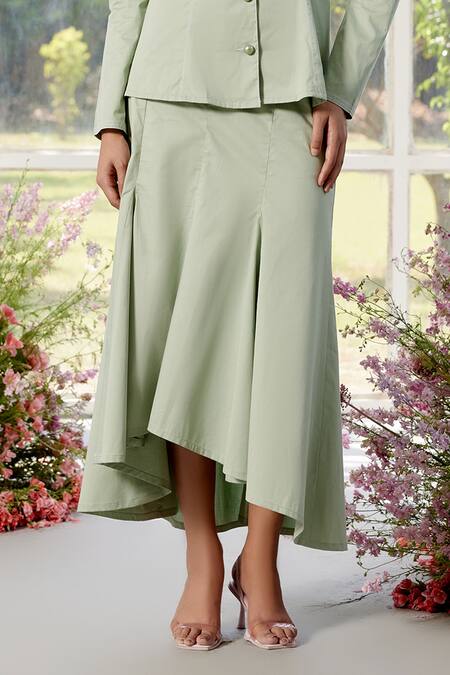 Buy_Parul And Preyanka_Green Poplin Fabric Flowers Notched Neck 3d Embellished Co-ord Set _Online_at_Aza_Fashions
