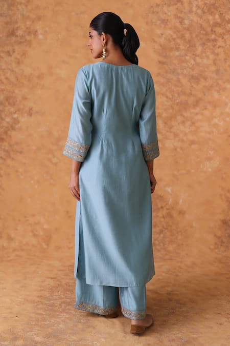 Pouli Pret Blue Chanderi Zardozi Kurta Set 