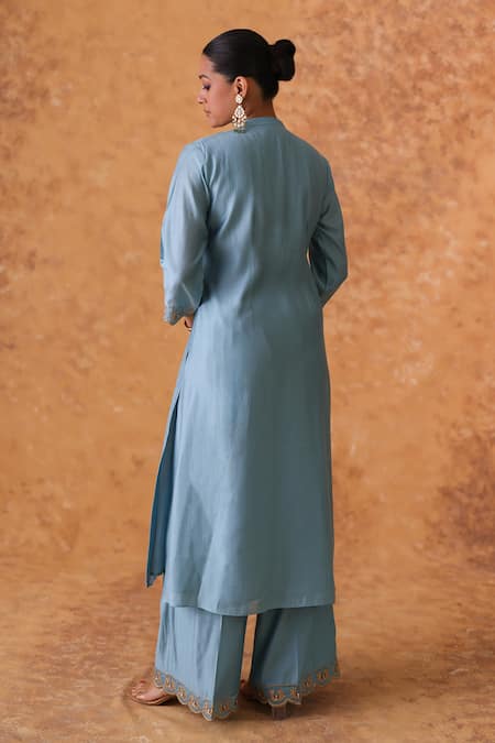 Pouli Pret Zari Work Chanderi Kurta Pant Set 