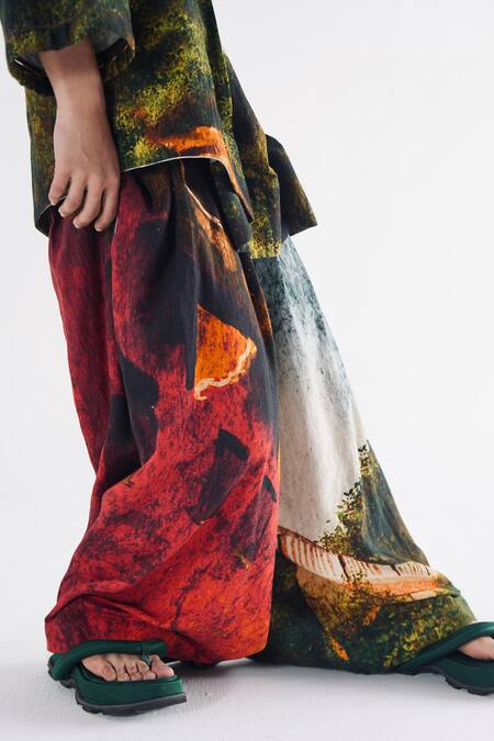 Buy_Til_Multi Color Cotton Handpainted Pleat Shirt And Trouser Set _Online_at_Aza_Fashions