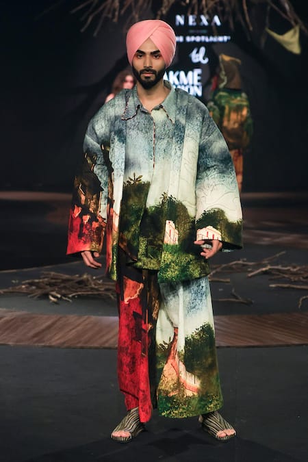 Til Multi Color Cotton Hand Painted Oversized Jacket