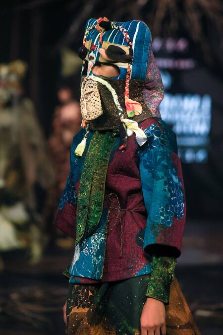 Til Blue Cotton Galaxy Quilted Kimono Overlay Online at Aza Fashions Til_Blue Cotton Galaxy Quilted Kimono Overlay _Online_at_Aza_Fashions