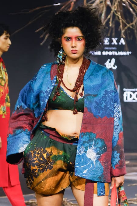 Shop Til Blue Cotton Round Neck Galaxy Quilted Jacket at Aza Fashions Shop_Til_Blue Cotton Round Neck Galaxy Quilted Jacket _at_Aza_Fashions