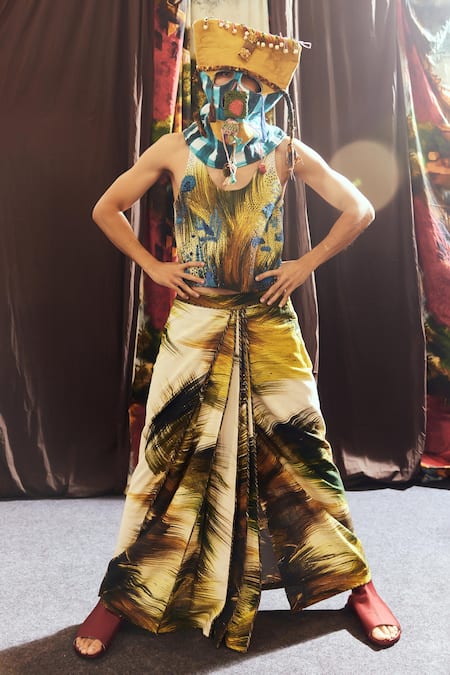 Til Green Cotton Grass Lungi Draped Pant 