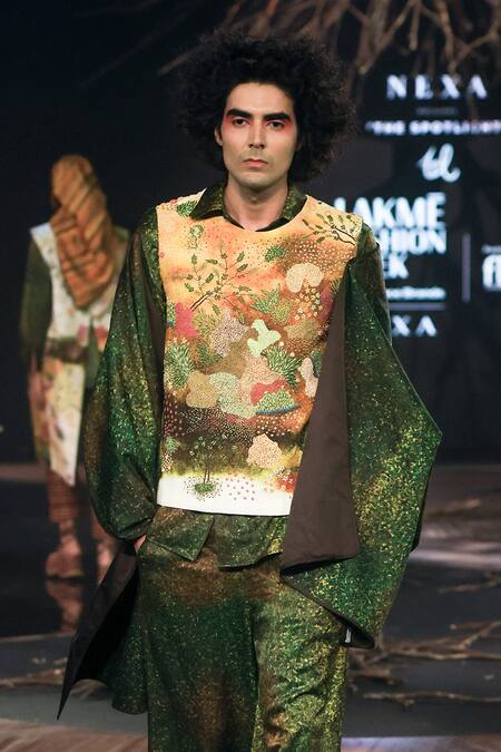 Buy Til Green Silk Hand-painted Freckle Co-ord Set Online at Aza Fashions Buy_Til_Green Silk Hand-painted Freckle Co-ord Set _Online_at_Aza_Fashions