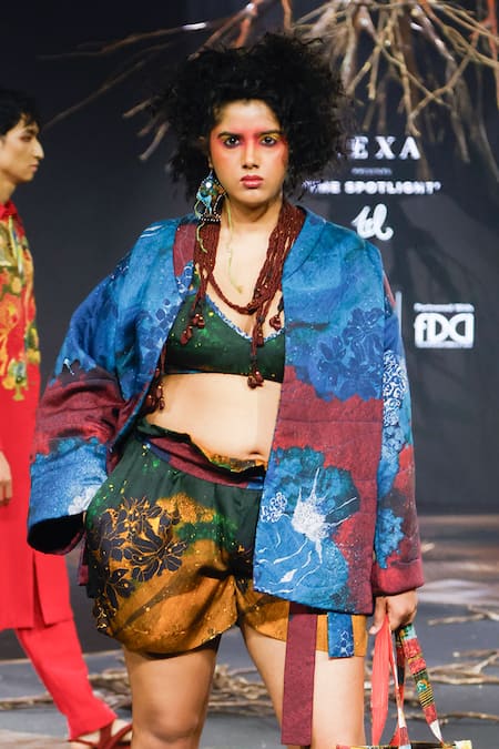 Til Green Cotton Scoop Neck Galaxy Bralette And Paperbag Shorts Set