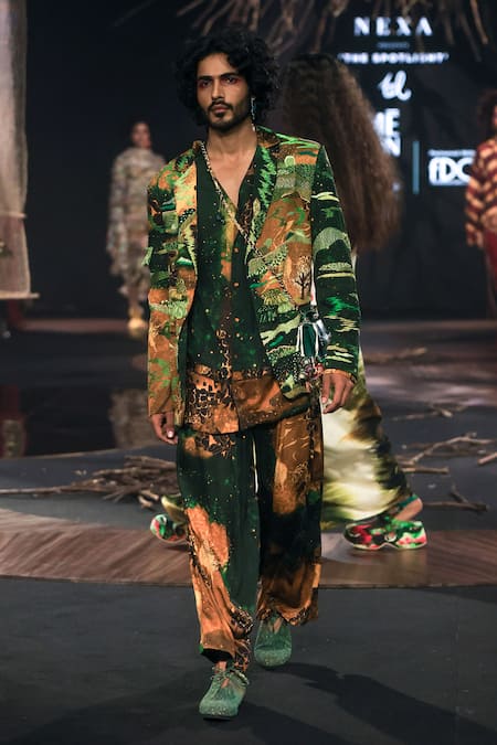 Til Green Cotton Embroidery Galaxy Print Jacket