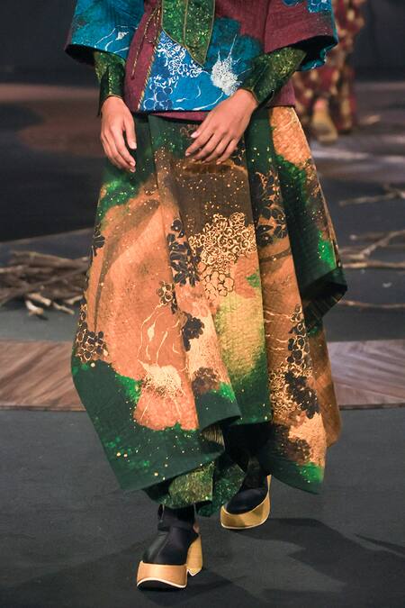 Til Green Cotton, Modal Galaxy Quilted Skirt Online at Aza Fashions Til_Green Cotton, Modal Galaxy Quilted Skirt _Online_at_Aza_Fashions