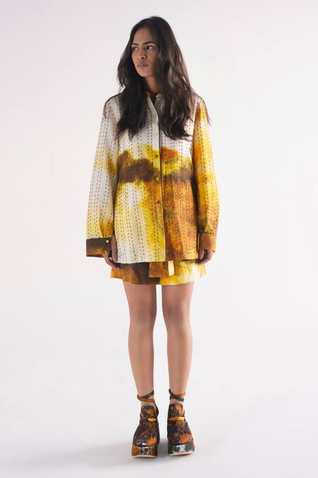 Buy_Til_Multi Color Cotton Embroidery Collared Haze Kantha Co-ord Set _Online_at_Aza_Fashions