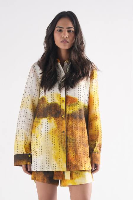 Til_Multi Color Cotton Embroidery Collared Haze Kantha Co-ord Set _at_Aza_Fashions