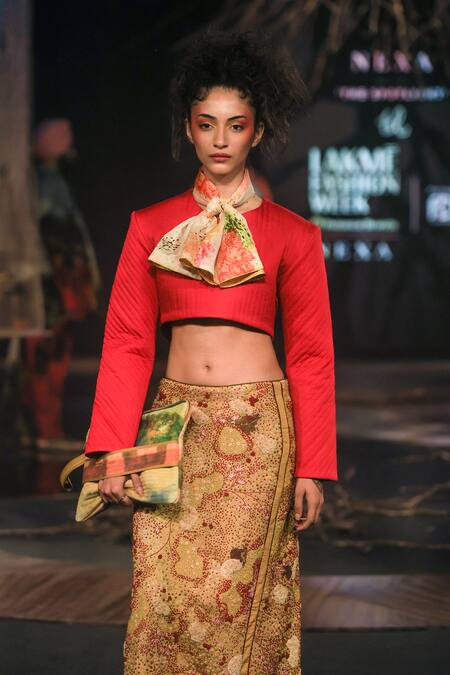 Til Orange Cotton, Modal Moorland Multicolor Embroidered Skirt Online at Aza Fashions Til_Orange Cotton, Modal Moorland Multicolor Embroidered Skirt _Online_at_Aza_Fashions