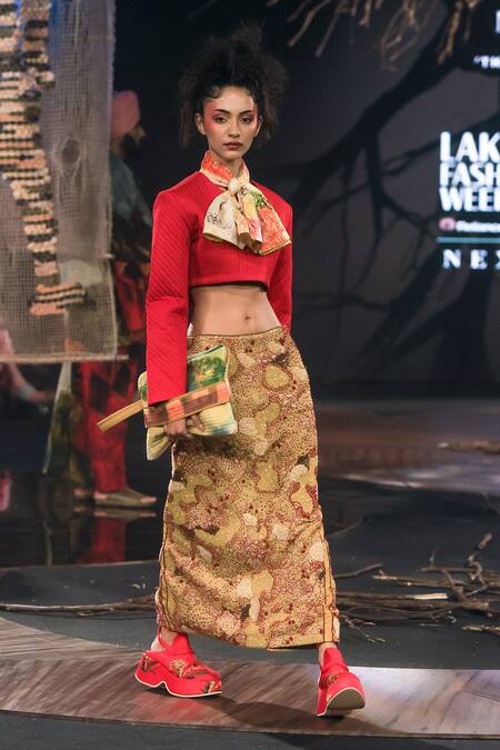 Buy Til Orange Cotton, Modal Moorland Multicolor Embroidered Skirt Online at Aza Fashions Buy_Til_Orange Cotton, Modal Moorland Multicolor Embroidered Skirt _Online_at_Aza_Fashions