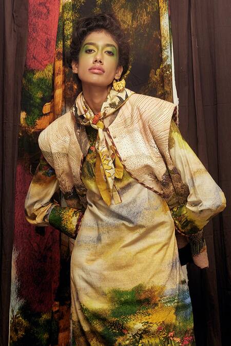 Shop_Til_Multi Color Cotton Round Neck Monet Kurta Set _Online_at_Aza_Fashions