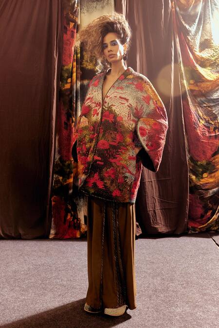 Shop_Til_Green Cotton Olive Lungi Draped Pant _Online_at_Aza_Fashions