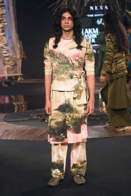 Til_Pink Cotton Round Neck Monet Embroidered Gilet _Online_at_Aza_Fashions