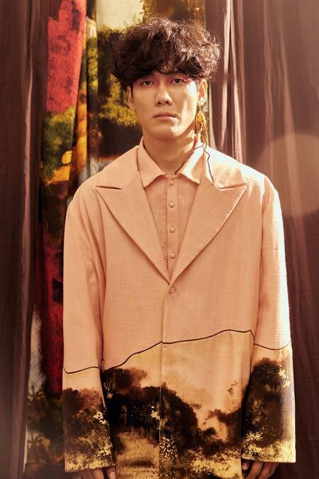 Buy_Til_Pink Cotton Monet Oversized Jacket _Online_at_Aza_Fashions