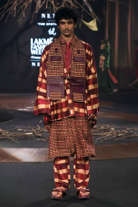 Buy Til Purple Chanderi Plaid Overlay Online at Aza Fashions Buy_Til_Purple Chanderi Plaid Overlay _Online_at_Aza_Fashions