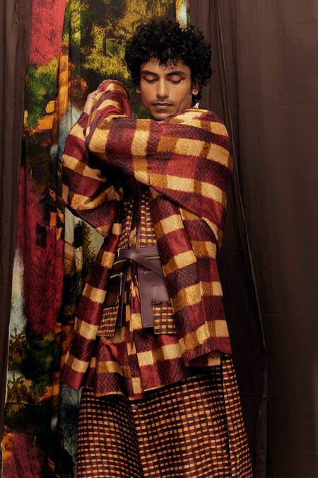 Shop Til Purple Chanderi Plaid Overlay Online at Aza Fashions Shop_Til_Purple Chanderi Plaid Overlay _Online_at_Aza_Fashions