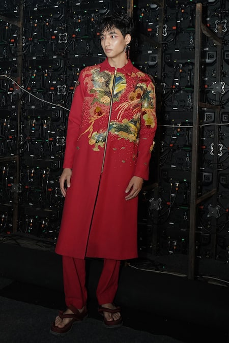 Til Embroidered Long Jacket Kurta Set 