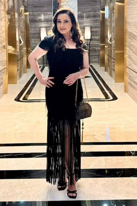 Babita Malkani Black Body Fitted Dress With Embroidery 