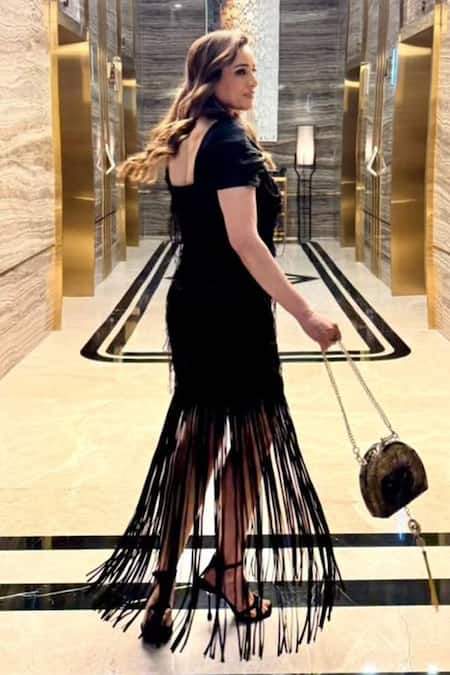 Babita Malkani Black Body Fitted Dress With Embroidery 