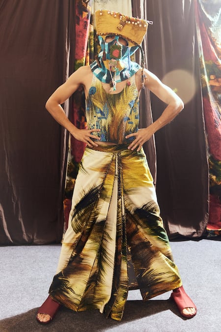 Buy_Til_Blue Cotton Cobalt Grass Embroidered Vest _Online_at_Aza_Fashions