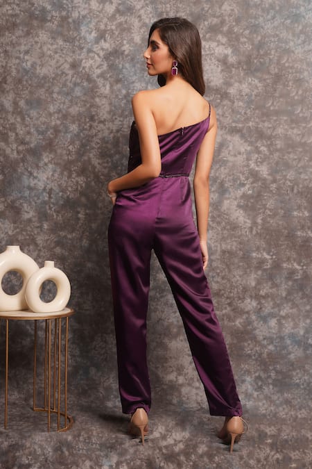 Pooja Peshoria Designer Purple Satin Jumpsuit 