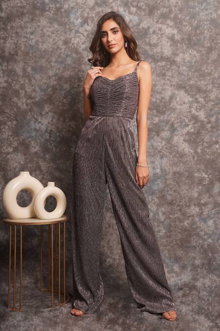 Pooja Peshoria Mauve Polyester, Knit Sweetheart Neck Shimmering Jumpsuit Online at Aza Fashions Pooja Peshoria_Mauve Polyester, Knit Sweetheart Neck Shimmering Jumpsuit _Online_at_Aza_Fashions