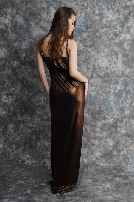 Pooja Peshoria Metallic Knit Brown Maroon Dress 