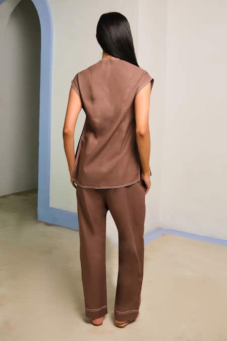 Shimona Brown Cotton Linen Matching Set 