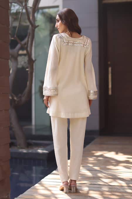 Nazar By Indu Ivory Designer Tunic & Tapered Pant Set 