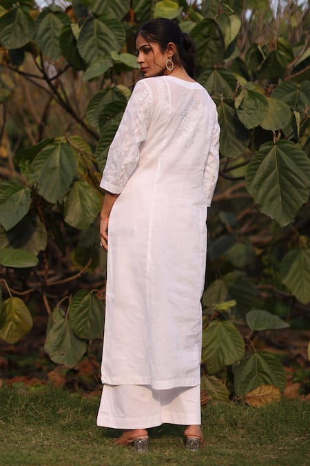 Nazar By Indu Embroidered White Kurta & Palazzo Set 