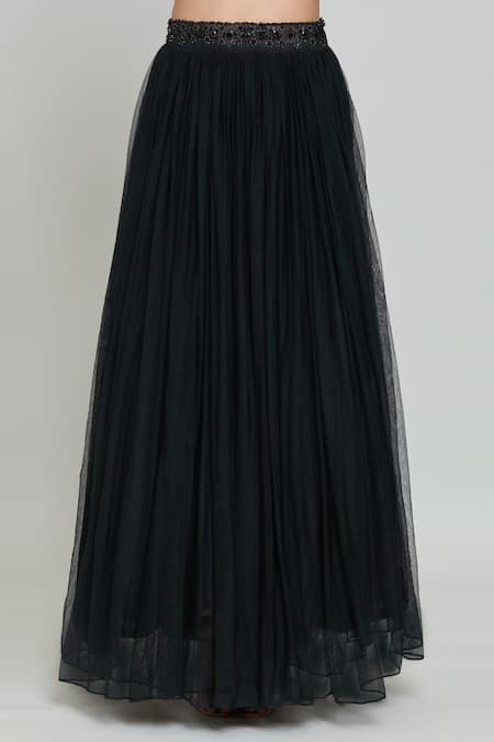 Samyukta Singhania Black Net, Organza, Crepe, Hand Embellished Ruched Blouse Lehenga Set Online at Aza Fashions Samyukta Singhania_Black Net, Organza, Crepe, Hand Embellished Ruched Blouse Lehenga Set _Online_at_Aza_Fashions