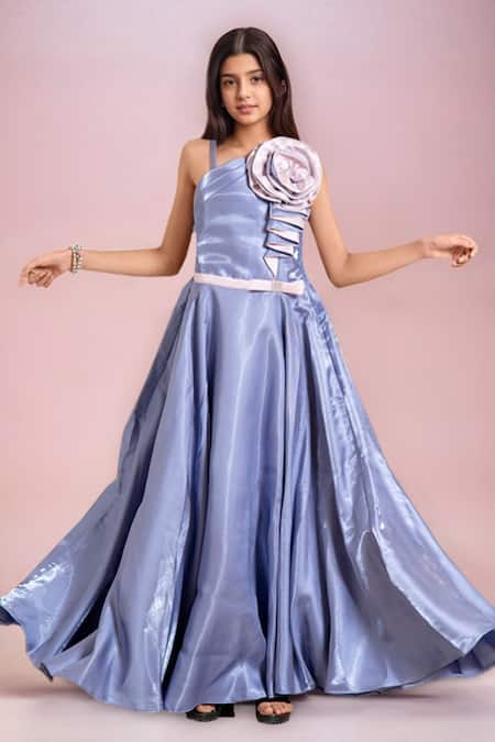 Shop_Petite Pomme_Purple Satin Designer Gown With Flower Detail _Online_at_Aza_Fashions