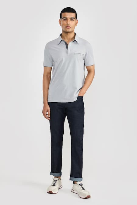 Perona_Gray Cotton, Polyester Brandon Designer T-shirt _Online_at_Aza_Fashions