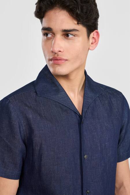 Buy Perona Navy Linen, Cotton Designer Charlie Shirt Online at Aza Fashions Buy_Perona_Navy Linen, Cotton Designer Charlie Shirt _Online_at_Aza_Fashions
