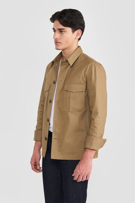 Buy_Perona_Brown Tencel, Cotton Tobacco Derel Designer Jacket _Online_at_Aza_Fashions