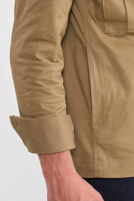 Shop_Perona_Brown Tencel, Cotton Tobacco Derel Designer Jacket _Online_at_Aza_Fashions