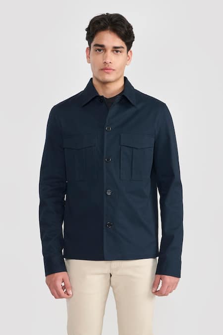 PERONA Navy Tencel, Cotton Derel Designer Jacket