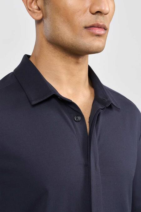 Perona_Navy Cotton Designer Shirt _Online_at_Aza_Fashions