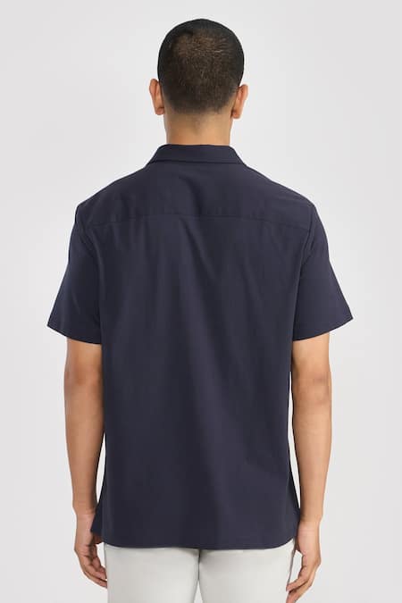 Perona Navy Cotton Designer Shirt 