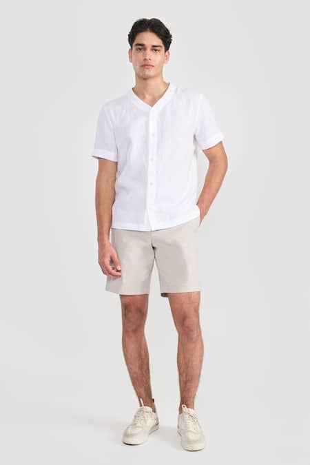 Perona_White Linen Otto Designer Shirt _Online_at_Aza_Fashions