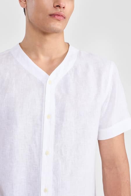 Shop_Perona_White Linen Otto Designer Shirt _Online_at_Aza_Fashions