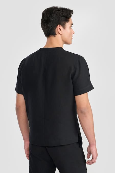 Perona Otto Black Linen Shirt 