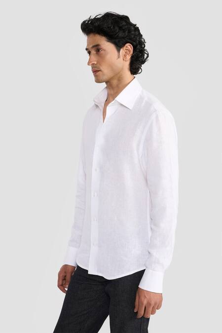 Perona_White Linen Ronan Shirt _Online_at_Aza_Fashions