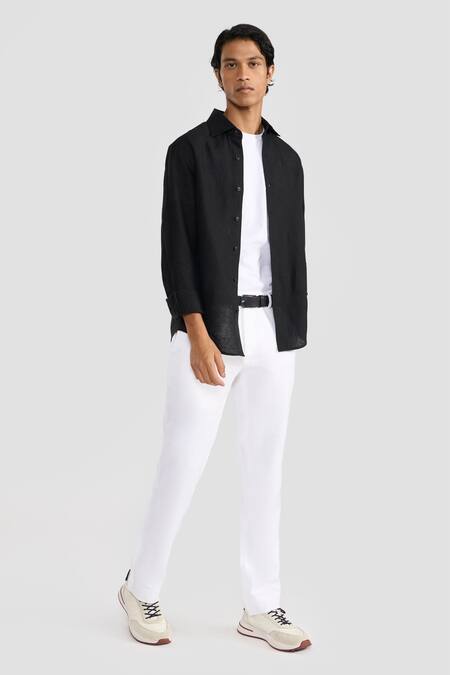 Perona_Black Linen Ronan Shirt _Online_at_Aza_Fashions